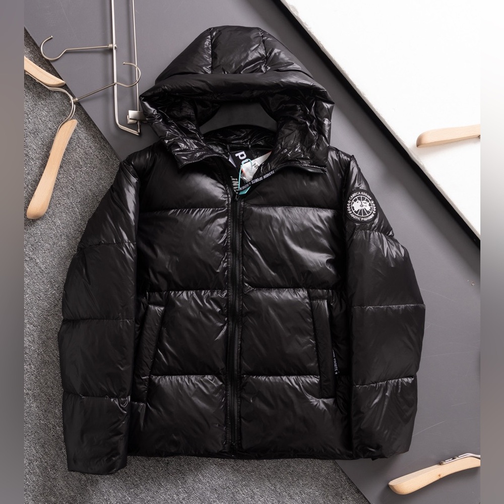 Moncler Shiny Black Hooded Puffer Jacket